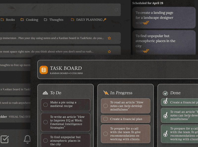 Tasks and Kanban Board in TaskNote