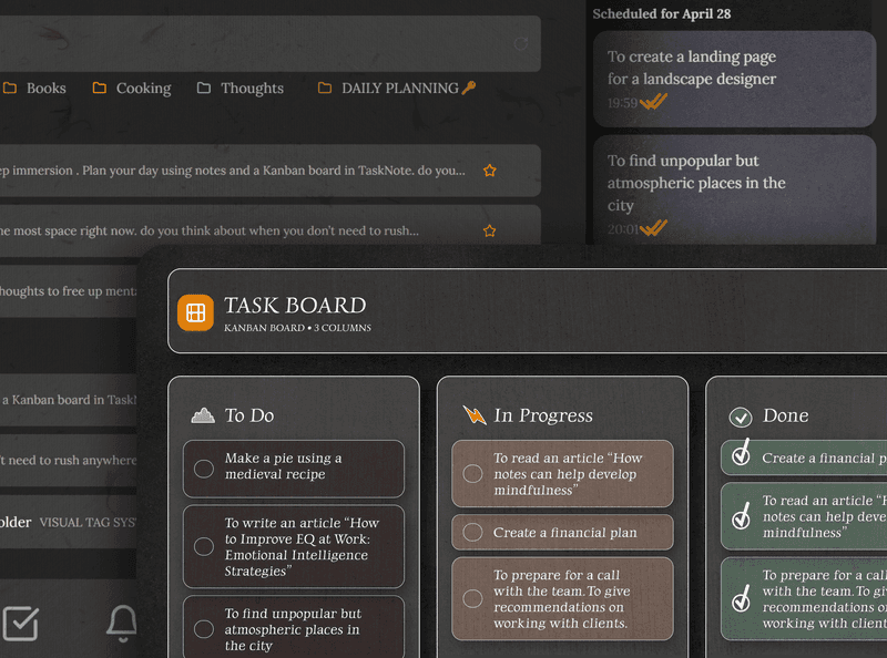 Tasks and Kanban Board in TaskNote